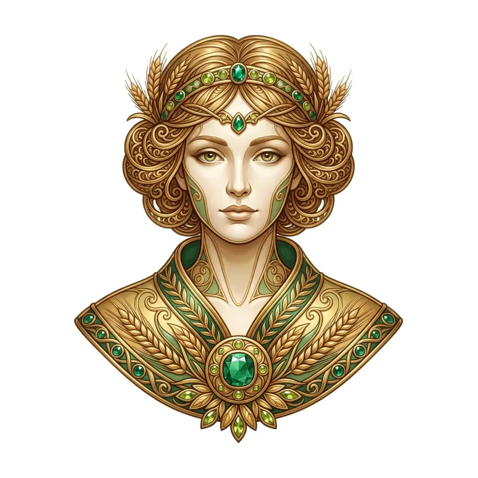 Virgo Maiden with grain zodiac emblem
